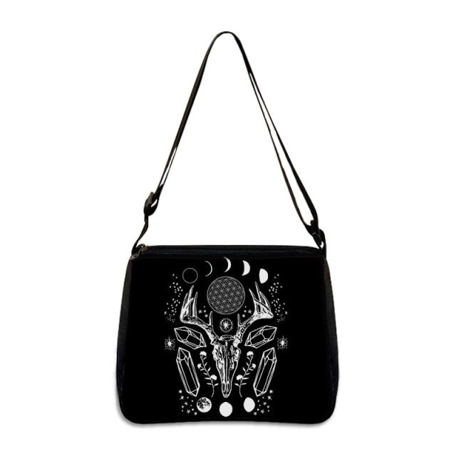 COOLOST Women Black with Printed Cats Witch Shoulder Bag