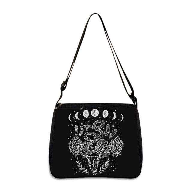 COOLOST Women Black with Printed Cat Witch Shoulder Bag