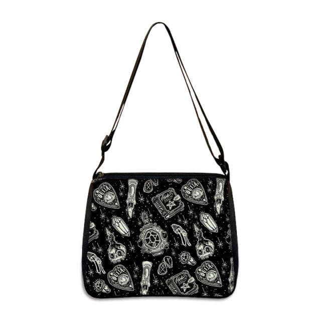 COOLOST Women Black with Printed Cat Witch Shoulder Bag