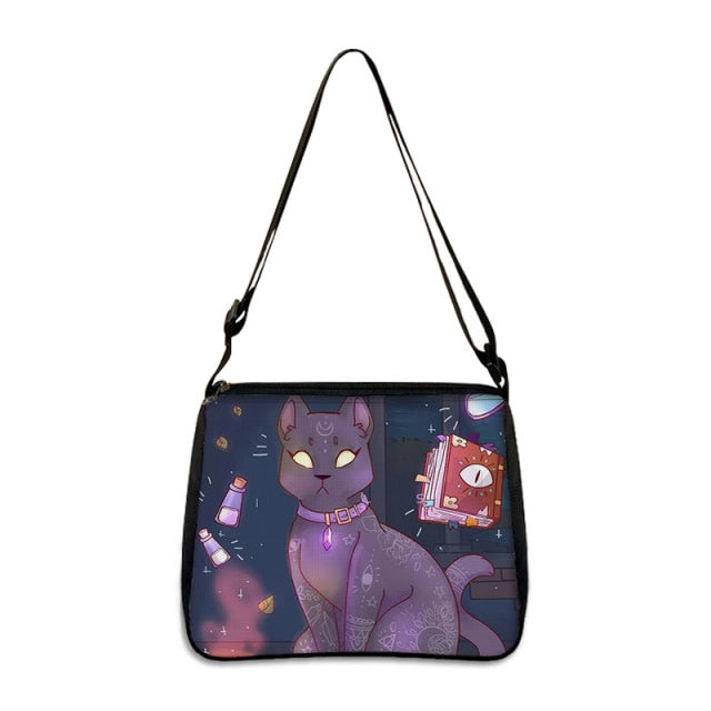 COOLOST Women Navy Blue with Printed Cat Witch Shoulder Bag