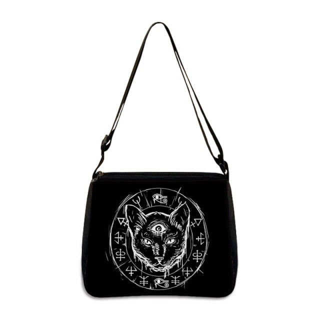 COOLOST Women Black with Printed Cat Shoulder Bag