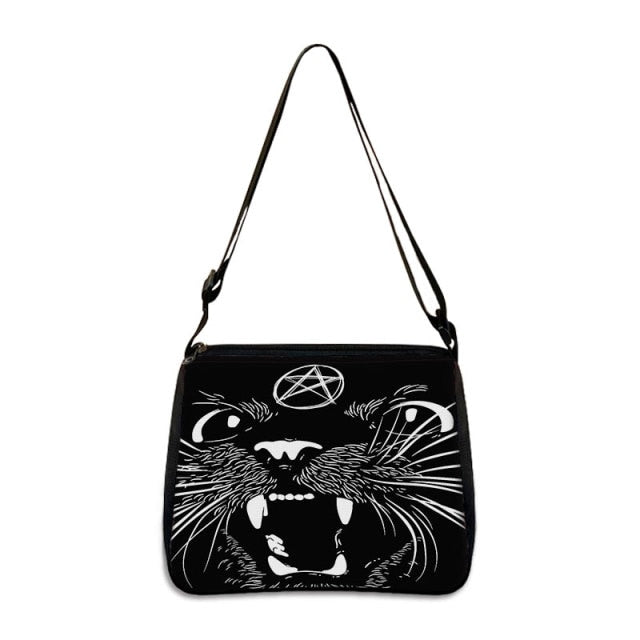 COOLOST Women Black with Printed Cat Shoulder Bag