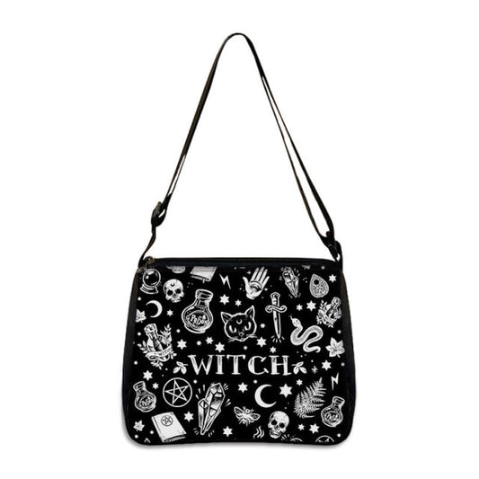 COOLOST Women Black with Printed Cat Witch Shoulder Bag