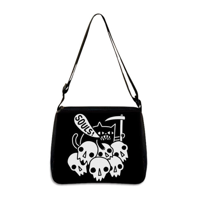COOLOST Women Black with Printed Cats Shoulder Bag