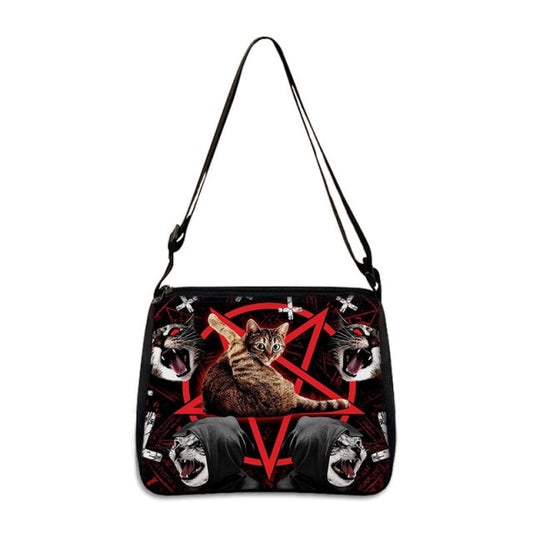 COOLOST Women Black with Printed Cats Shoulder Bag