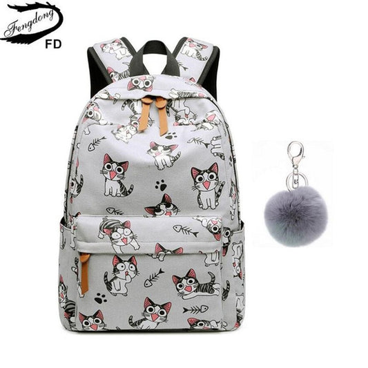 Fengbong Girls Multicolour with Printed Cats Backpack