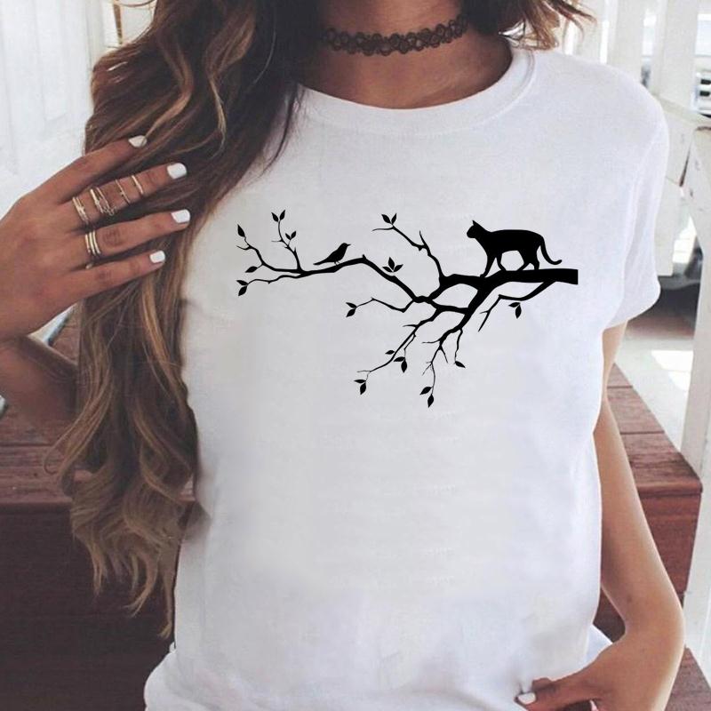 OEING Women White with Printed Cats T-Shirt