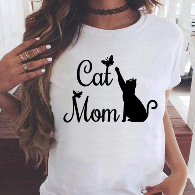 OEING Women White with Printed Cats T-Shirt