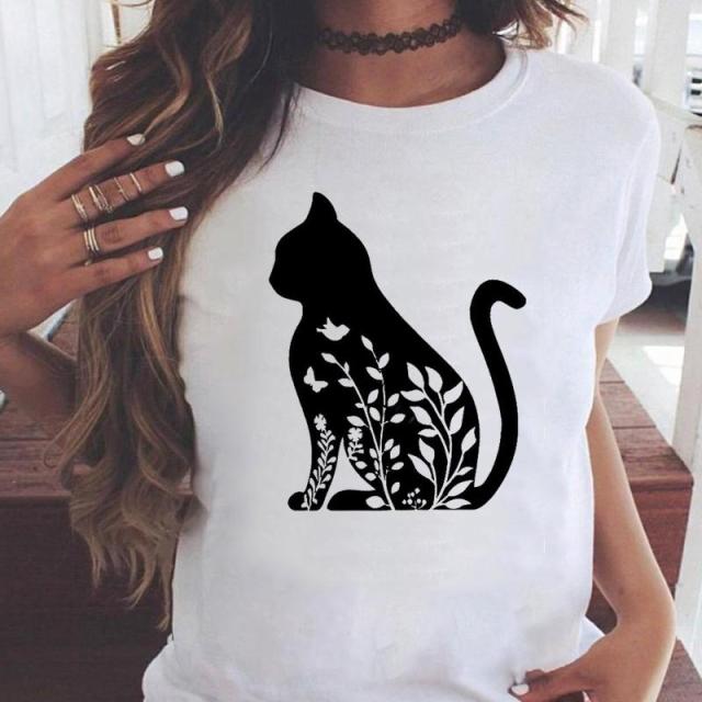 OEING Women White with Printed Cats T-Shirt