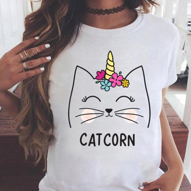 OEING Women White with Printed Cats T-Shirt