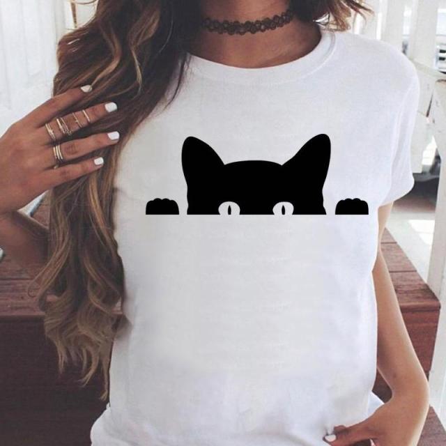 OEING Women White with Printed Cats T-Shirt