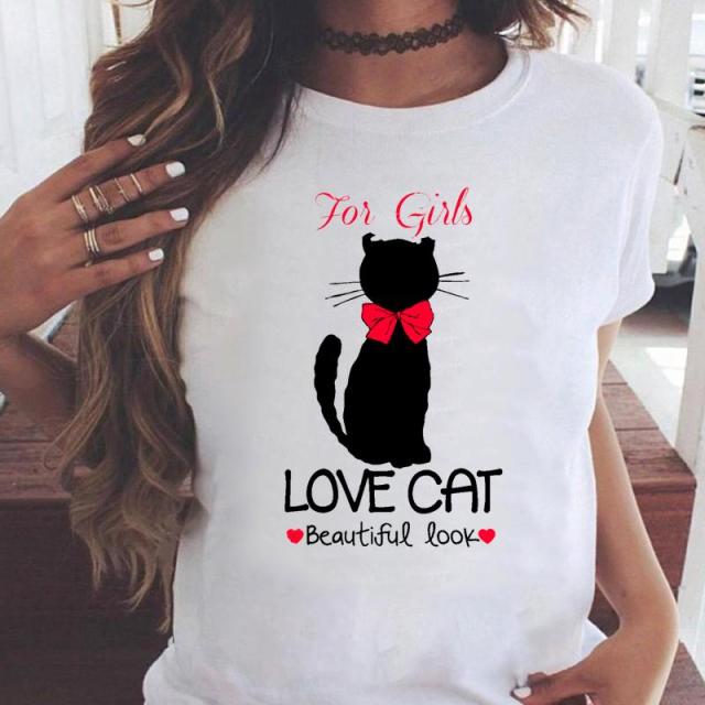 OEING Women White with Printed Cats T-Shirt