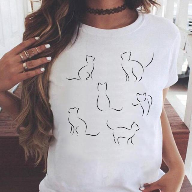 OEING Women White with Printed Cats T-Shirt