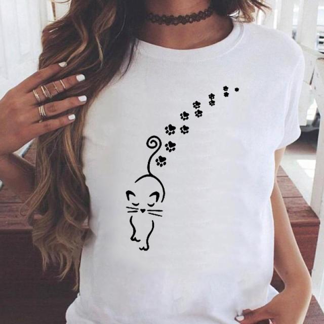 OEING Women White with Printed Cats T-Shirt