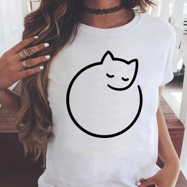 OEING Women White with Printed Cats T-Shirt