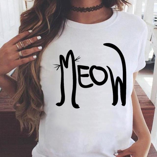 OEING Women White with Printed Cats T-Shirt