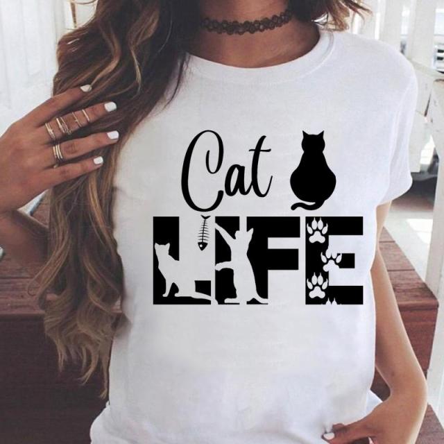 OEING Women White with Printed Cats T-Shirt