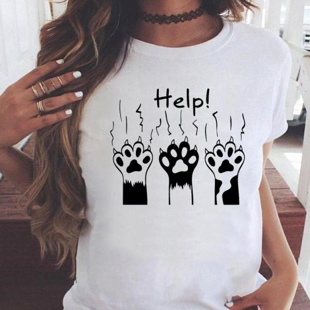 OEING Women White with Printed Cats T-Shirt