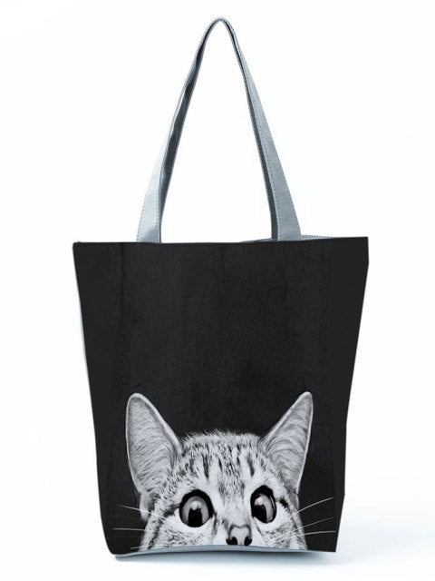 MIYAHOUSE Women Black with Printed Cats Shoulder Bag