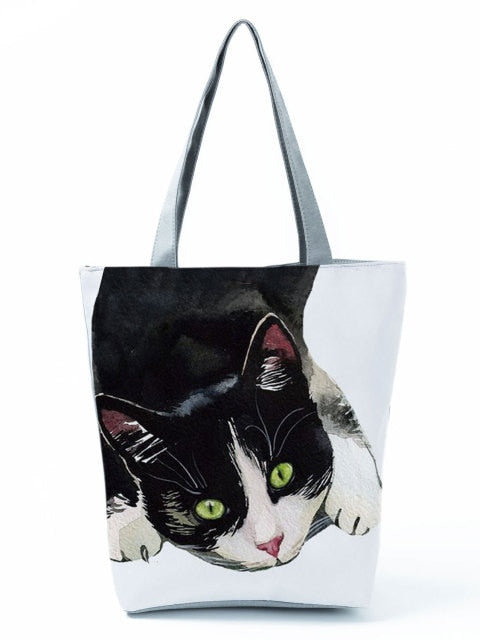 MIYAHOUSE Women White with Printed Cats Shoulder Bag
