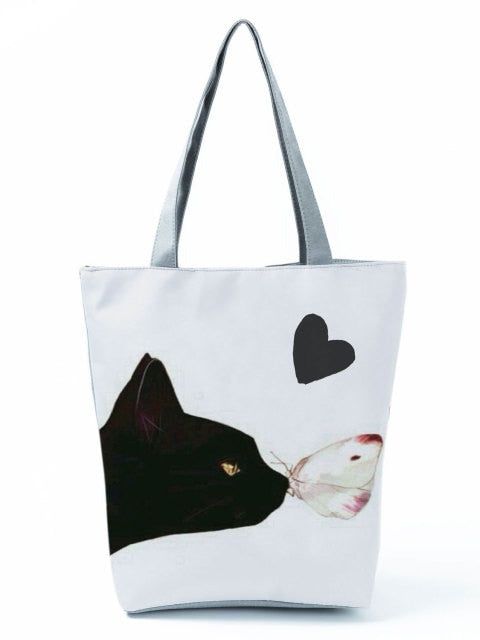 MIYAHOUSE Women White with Printed Cats Shoulder Bag