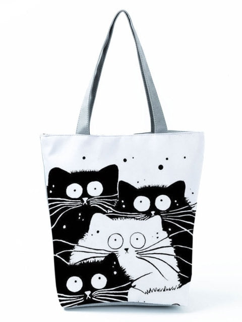 MIYAHOUSE Women White with Printed Cats Shoulder Bag