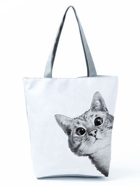 MIYAHOUSE Women White with Printed Cats Shoulder Bag