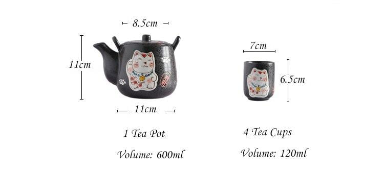 Maneki Neko Japanese TeaSet (4 cups+1 teapot) - squishbeans