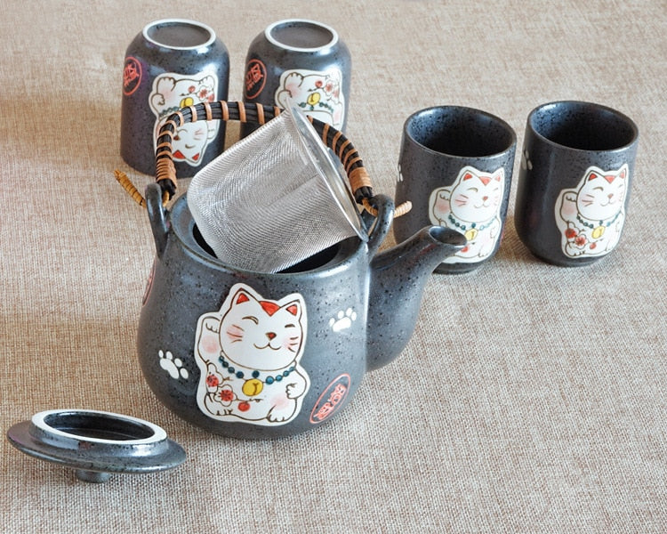 Maneki Neko Japanese TeaSet (4 cups+1 teapot) - squishbeans