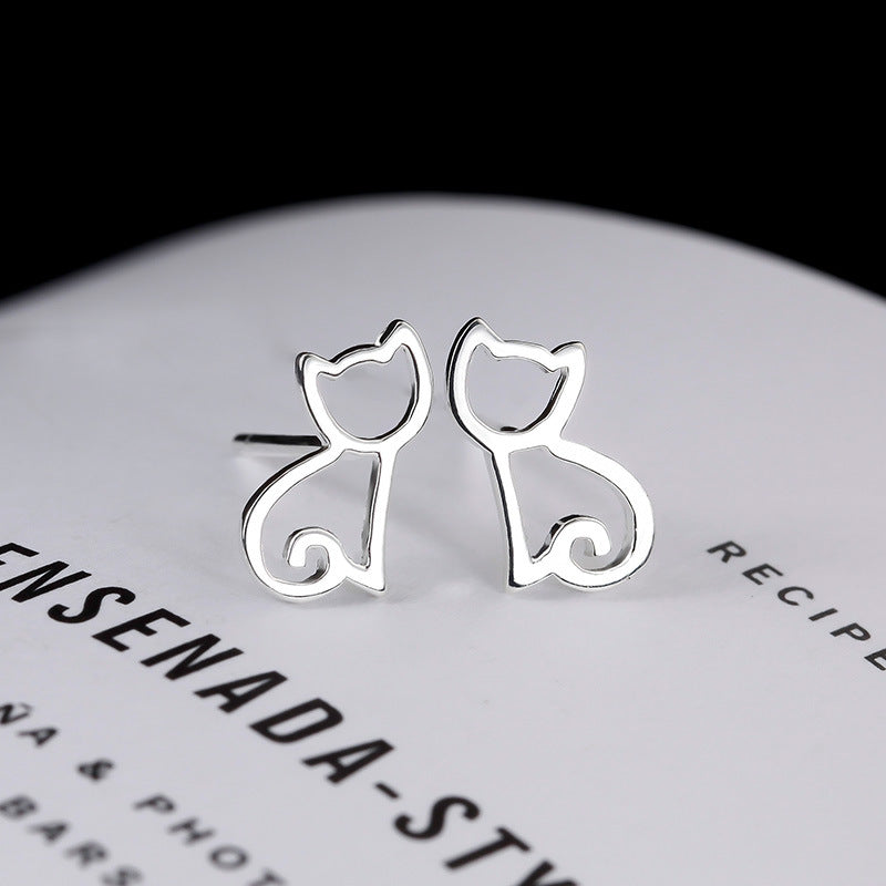 925 Sterling Silver Tiny Symmetrical Cat Studs - squishbeans