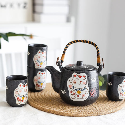 Maneki Neko Japanese TeaSet (4 cups+1 teapot) - squishbeans